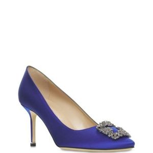 manolo blahnik hangisi 70 Royal blue satin pumps